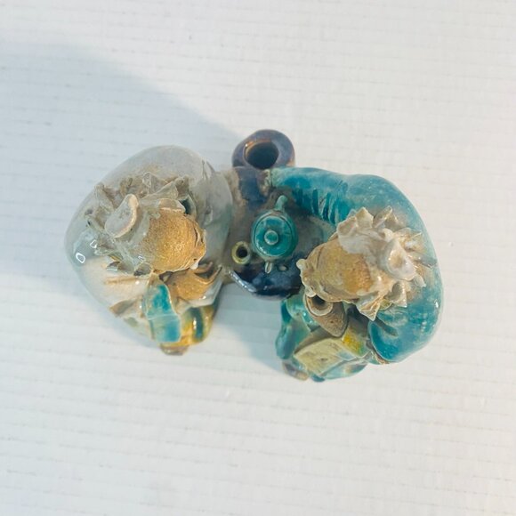 Antique c.1900 Handmade Shiwan Mudmen Two Old Men Seated Drinking Sake Tea - Picture 8 of 15